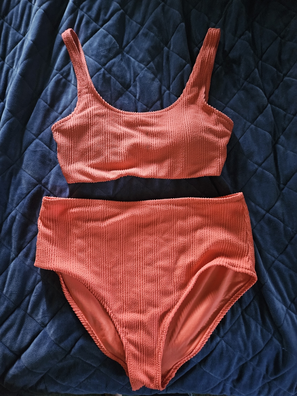 Old Navy Coral Ribbed High-Waist Bikini Set